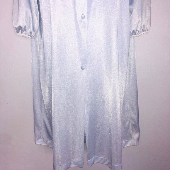 Vintage Lorraine Womens Robe M Blue 3/4 Sleeve Front Button Nylon - Picture 3 of 8
